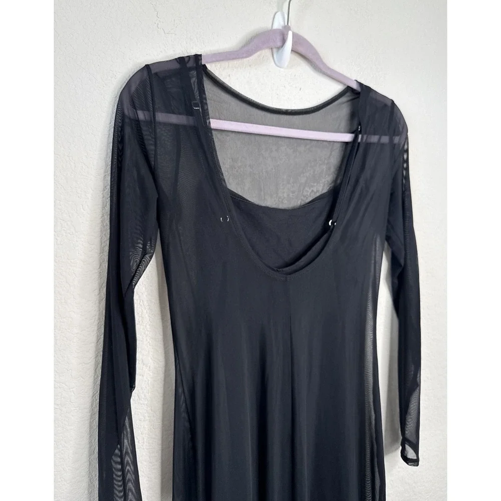 Abercrombie & Fitch‎ Long Sleeve Mesh Maxi Dress Sz S Sheer Open Back Slit Party